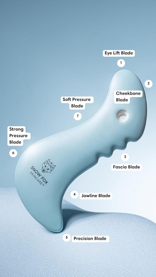 Snow Fox Porcelain Facial Gua Sha Tool | Sculpting Massager for Face Contouring, Lymphatic Drainage & Jawline Shaping | Acupressure Therapy Device | Reflexology Face Care (Arctic Blue)
