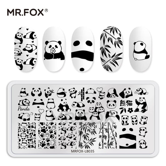 5PCS Nail Stamping Plates, Panda Teddy Bear Butterfly Coffee Pattern Stainless Steel Stencil, DIY Nail Art Template Tools