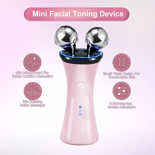 Microcurrent Facial Device, Face Massager Electric Face Lifting, Microcurrent Facial Device for Face and Neck, Best Present for Mother and Companion, Handheld Skin Care Face Toning Device(Pink)