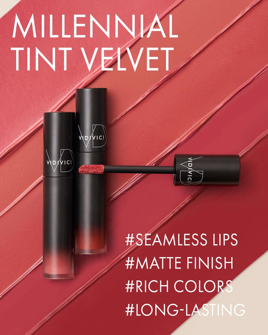VIDIVICI Millennial Velvet Lip Tint - Thin, Comfortable & Long-Lasting Wear with Matte Finish - Seamless, Rich and Vibrant Shades - Moisture-Filled & Lightweight Texture. 0.15 fl.oz. (05 RED OVER)