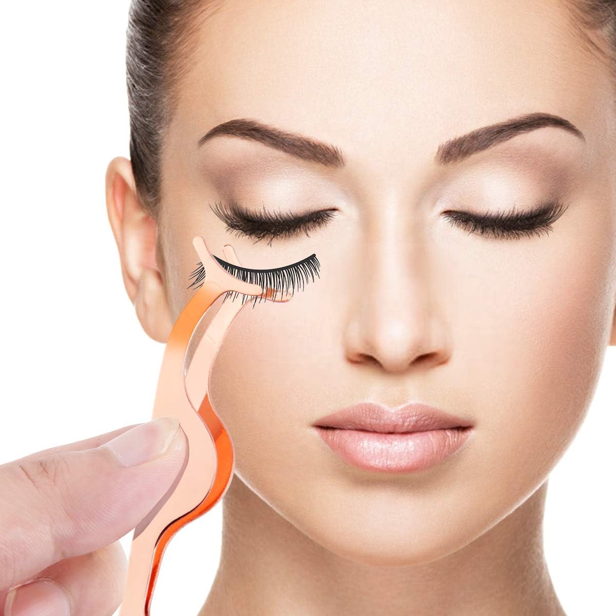 Arroyner 3Pcs Eyelashes Tool Fake Lash Applicator Lash Tools Fake Eyelashes Scissors (Rose Golden)