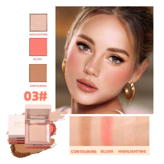 Contour and Highlight Blush Makeup Palette, Cream Bronzer, Silky Smooth Powder Blush, Shimmer Highlighter Makeup Powder, 3-in-1 Mixable Three-Piece Eyeshadow Palette with Mirror (03#)
