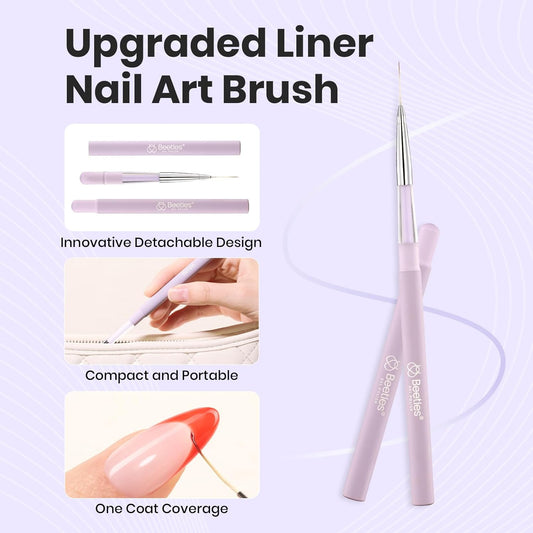 Beetles Nail Art Brushes, 1pcs Liner Brush Size 15mm Painting Art Design Manicure Pen Detachable Handle and Protect Cap Professional Nail Tools for Lines, Details, Fine Drawing