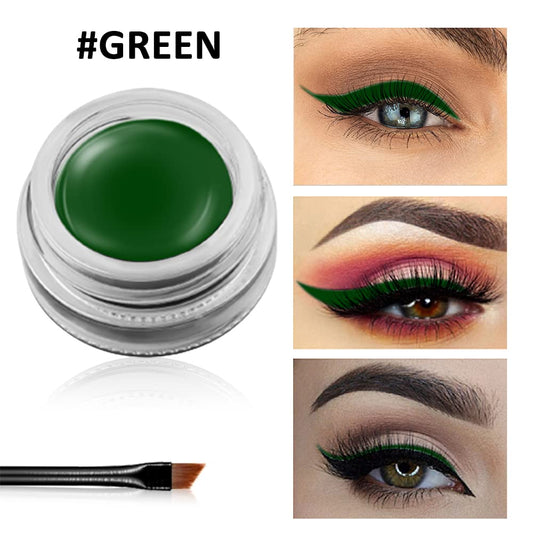 Erinde Green Gel Eyeliner, Waterproof Cream Eyeliner Gel Pot, High-Intensity Pigments Long Lasting Smudge-Proof Eye Liner Halloween Makeup, Waterline Matte Eye Liner with 2PCS Brushes, 05 Green