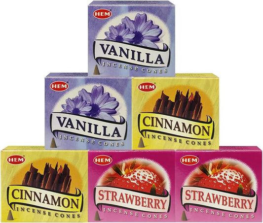 Vanilla Cinnamon Strawberry Incense Cones & Holder Bundle Variety Pack From Hem Trumiri Insense Insence