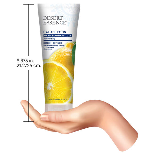 Desert Essence Italian Lemon Hand & Body Lotion - 8 Fl Ounce - Energizing - Shea Butter - Coconut & Jojoba Oil - Hydrate & Soften Skin - Refreshing - Aloe Vera