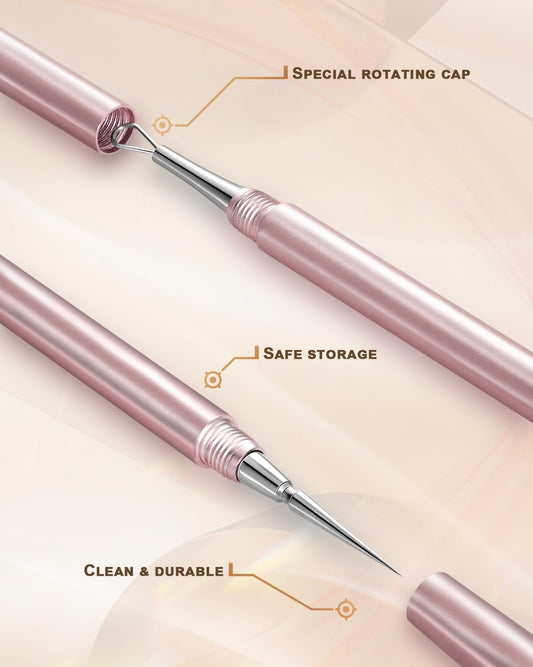 SGNEKOO Professional Facial Milia Removal Tool and Whitehead Extractor,Titanium Alloy Double Ended Needle and Steel Tweezers Kit,Blackhead,Blemish,Zit and Pimple Acne Remover Popper (Stainless Pink)