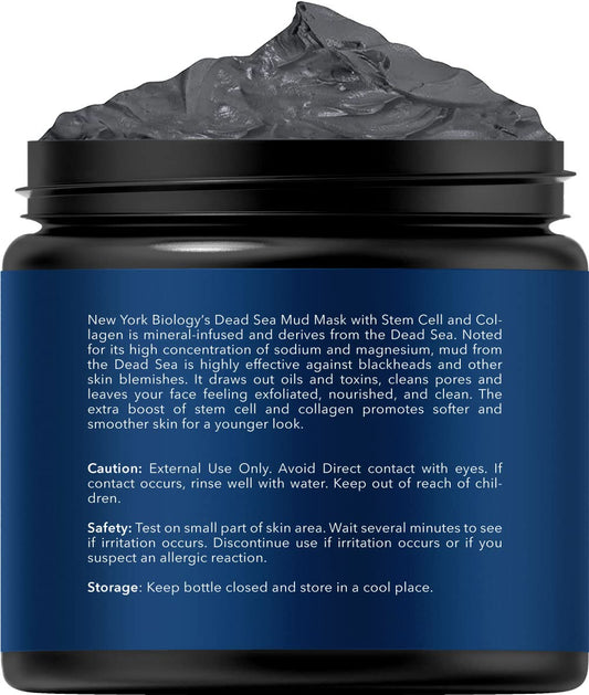 New York Biology Dead Sea Mud Mask for Face, Body | with Stem Cell and Collagen | Spa Quality Pore Refiner for Oily Skin | Natural Skincare for Women, Men | Tighten Skin | 4 oz