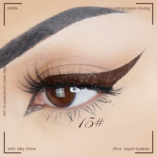 evpct 2Pcs Dark Brown Coffee Liquid Eyeliner Set Waterproof Brown Colored Eye Liners for Women Stamps Shapes for Eyes delineadores de colores para ojos delineador de ojos