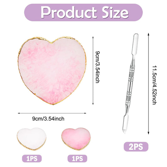 2 Pcs Resin Nail Art Palette and 2 Pcs Nail Brush, Color Palettes Cosmetic Mixing Tools, Nail Polish Palette with Stainless Stirring Rod for Nail Salons and Beginners (White, Pink)