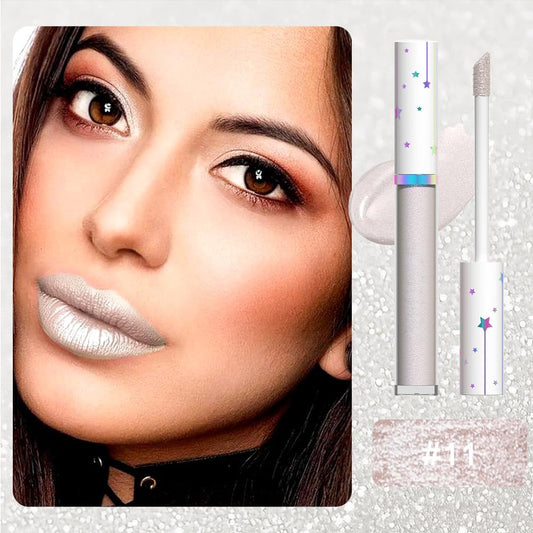evpct 1Pcs Silver White Metallic Glitter iridescent Liquid Lipstick for Women Long Lasting Waterproof 24, Gray Silver frosted Metallic Glitter Shimmer Chrome Lipsticks Lip Gloss Stains Makeup Set, 11