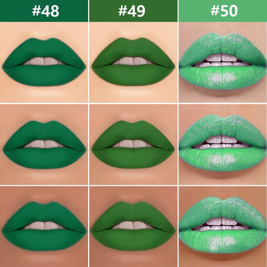 evpct 3Pcs Green Matte Shimmer Lip Liner & Liquid Lipsticks Stain Makeup Set for Women, Green Lip Liner Stain Long Lasting Waterproof Smudge Proof, Cruelty Free Lip Sticks Makeup 24 hours originales