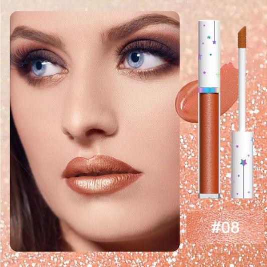 evpct 1Pcs Bronze Gold Metallic Glitter Lip Gloss Stain Lipstick for Women Long Lasting Waterproof 24, Orange Gold Frosted Metallic Shimmer Glossy Chrome iridescent Liquid Lipstick Lip Gloss Makeup 08