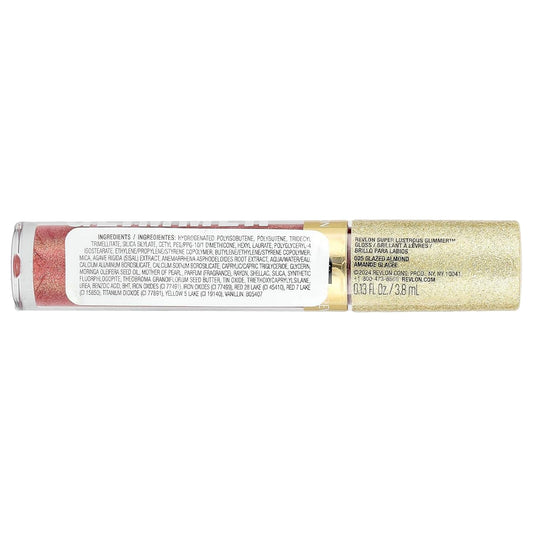 REVLON Super Lustrous Glimmer Gloss, Non-Sticky Lip Gloss, High-Shine Finish, Plant-Based Glitter, 005 Glazed Almond, 0.13 fl oz