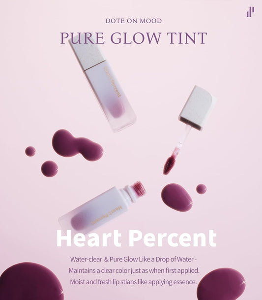 Heart Percent Dote On Mood Pure Glow Tint, Watery & Lightweight Moisturizing Lip Stain Long Lasting Liquid Lipstick 6.8g, #15. Viva Plum