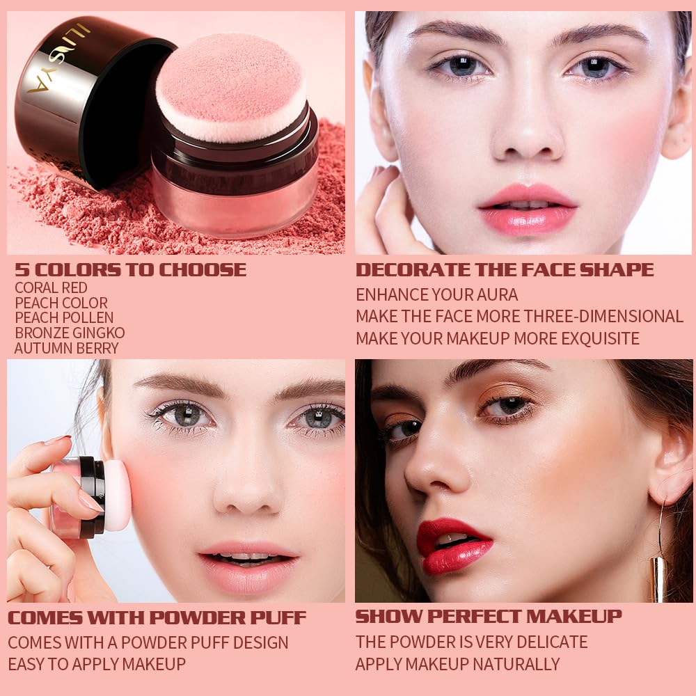 ROUSE Face Blush Powder Makeup Soft Mushroom Blush for Cheeks Long Lasting Makeup Powder Highlight - Shimmery Finish (Peach Color)