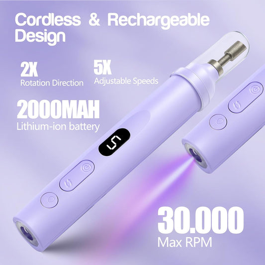 Electric Nail Drill Machine Handheld Flat Light 2-in-1 for Beginners Acrylic Gel Nails Manicure Pedicure Polishing Shape Tool with 8 Bits Gel Nails and Home Salon Use
