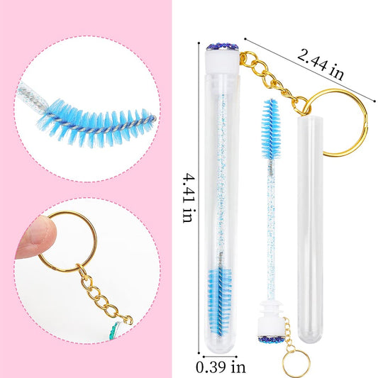 48 Pieces Disposable Mascara Wands Set,Include 24 pcs Disposable Crystal Lash Spoolies Brush and 24 Pieces Reusable Diamond keychain Empty Eyelash Brush Tubes for Women Girls Makeup Brush Kit