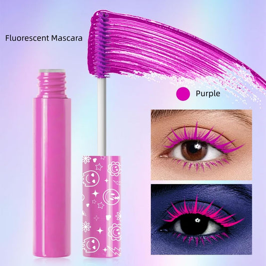 6 Colors Fluorescent Mascara, Glow Colored Mascara, Parties, Weddings, Stage Use, Party Night, Halloween Christmas Parties, High Pigmented, Apply to Eyelashes/Eyebrows/Hair (Purple)