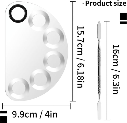 Makeup Mixing Foundation Palette Tools - Stainless Steel Nail Art Palette with Makeup Foundation Spatula Professional Cosmetic Mixing Makeup Palette Tray for Eye Shadow Eyelash Lipsticks Nail Art