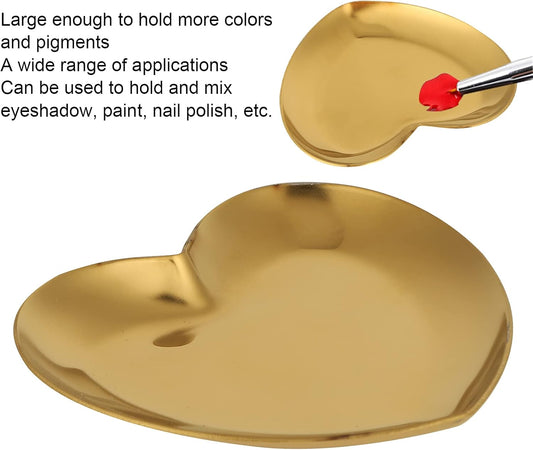Nail Palette, Makeup Palette Nail Palette Heart Shaped Art Palette Stainless Steel Makeup Mixing Palette Makeup DIY Paint Color Mixing Tray Nail Art Palette Resin(Gold)