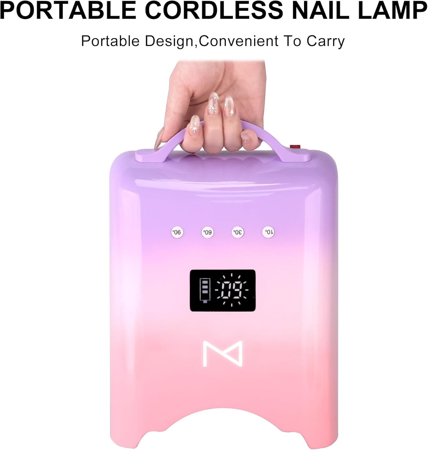 M - NEO Cordless & Rechargeable Nail Curing Lamp 78W with 4 LCD Time Display Timer, Auto Sensor, and Spacious Interior for All Hand Sizes and Nail Lengths (Unicorn Pink)