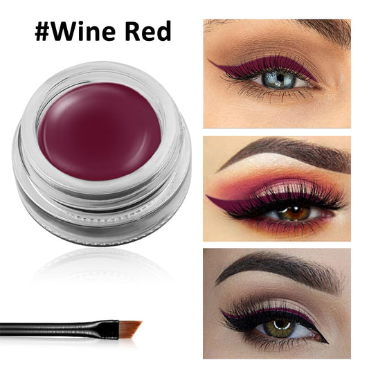 Erinde Waterproof Gel Eyeliner, Long Lasting Cream Eyeliner Gel Pot, Halloween High-Intensity Pigments Smudge-Proof Eye Liner Makeup, Water-Resistant Eyeliner with 2PCS Brushes 09# Wine Red