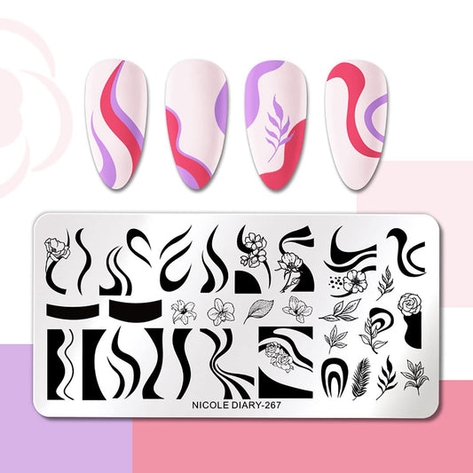 Nail Stamping Plates French Wavy Striped Tip Leaf Nail Stamp Templates Stainless Polish Gel Template Nail Design Stencil Tools (1 Pcs)