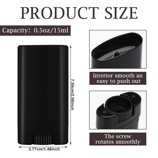 Wesiti 100 Pcs Plastic Empty Deodorant Containers 1/2 oz Travel Deodorant 15ml Refillable Containers Tubes Oval Lip Balm Tubes for Lip Balm DIY(Black)