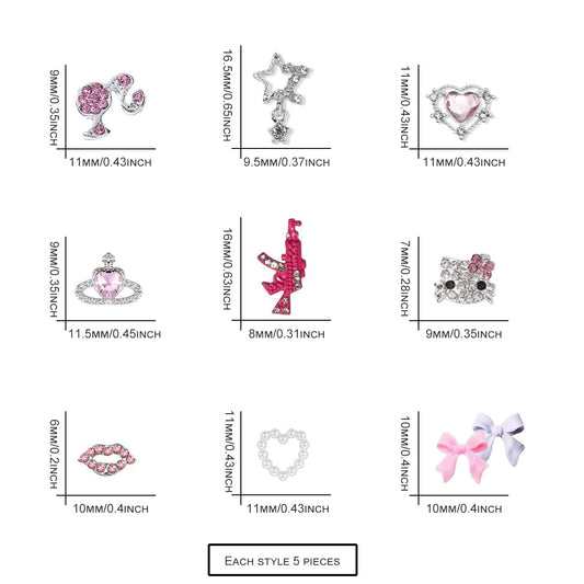 Barbiecore Nail Charms, Pink Gun Head Lip Heart Saturn Rhinestione Nail Art Charms Nail Jewelry Decorations Acrylic Nail Gems Accessories for Women Girl DIY Crafts Supplies