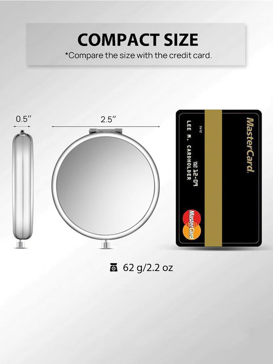 Compact Mirror Bulk, Set of 2 Double-Sided 1X/2X Magnifying Purse Pocket Makeup Mirrors(Round, Silver)