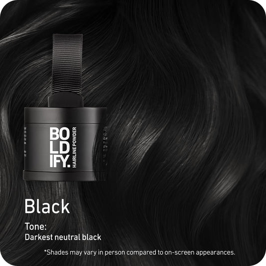 BOLDIFY Hairline Powder - Root Touch Up Hair Color for Gray Coverage - Bald Spot Concealing Hair Powder for Women & Men - 48-Hour Stain-Proof - Black