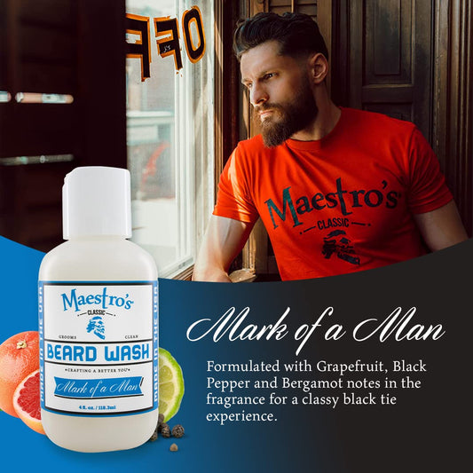 Maestro's Classic BEARD WASH | Anti-Itch, Deep Cleaning, Non-Drying, Fully Hydrating Gentle Cleanser For All Beard Types & Lengths- Mark of a Man Blend, 2 Ounce