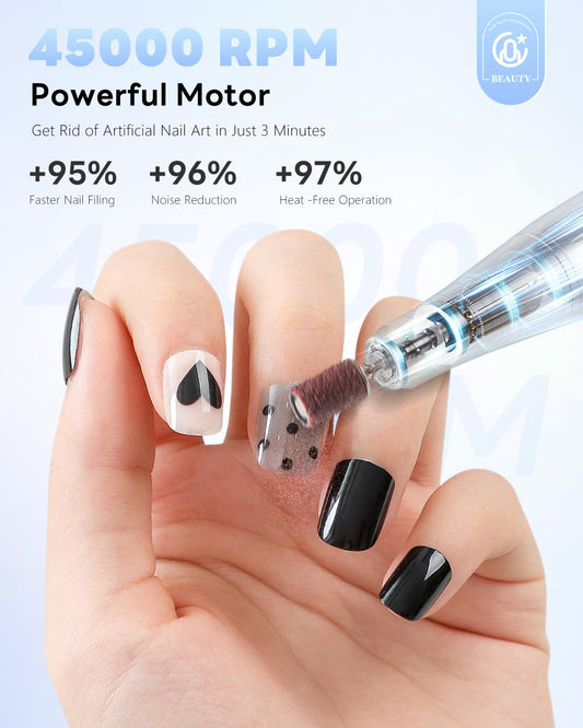 CozyZen Cordless Nail Drill Professional: 45000 RPM Rechargeable Electric Nail File Kit, Portable & Low Noise for Acrylic, Gel Nails, Manicure & Pedicure - Salon & Home Use