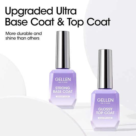 GELLEN Gel Top Coat and Base Coat 2 Pcs 18ml Superior Base Coat Top Coat Set No Wipe Soak Off Ultra Glossy Top Coat Gel Nail Polish UV LED Clear Nail Polish Long Lasting for 28+ Days