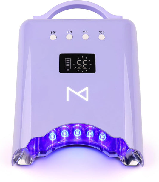 M - NEO Cordless & Rechargeable Nail Curing Lamp 78W with 4 LCD Time Display Timer, Auto Sensor, and Spacious Interior for All Hand Sizes and Nail Lengths (Violet)