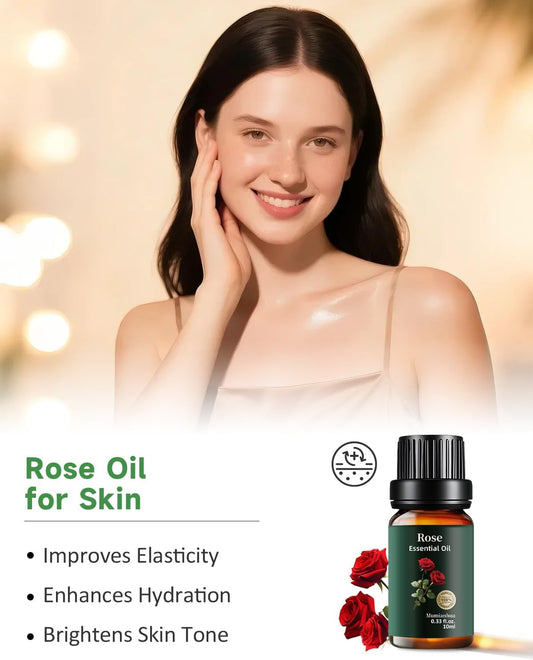 Rose Essential Oil for Skin, Rose Oil Essential Oil Pure - Mumianhua Essential Oils Rose Therapeutic Grade Rose Aromatherapy Oils for Diffuser, Hair, Soap Making, Candles Making, Perfume 10 ml