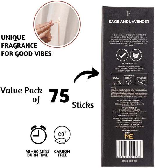Folkulture Incense Sticks for Home | Pack of 75 (8") Insence-Sticks for Meditation with 45 Mins Burn Time | Organic Insence Aromatherapy Lavender Inscents-Stick | Non Toxic Inscent for Gifts for Her