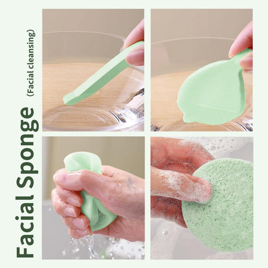Gua Sha Facial Tools Stainless Steel & Compressed Facial Sponges, Detail Metal GuaSha and Natural Spa Sponges for Facial Cleansing Skin Care,Guasha Stone Face Sculpting Tool for Tighten Skin Daliy Use