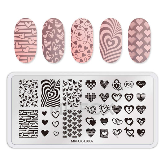 MR.FOX 5 Pcs Nail Print Board Set Valentine's Day Theme Various Hearts Cupid Electrocardiogram Nails Art Stamping Plate