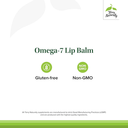 Terry Naturally Omega 7 Lip Balm - Hydrating Lip Care for Dry & Cracked Lips - Moisturizing Lip Balm with Organic Beeswax & Coconut Oil - Sea Buckthorn Seed Oil for Soothing Lip Care - 3 Pack