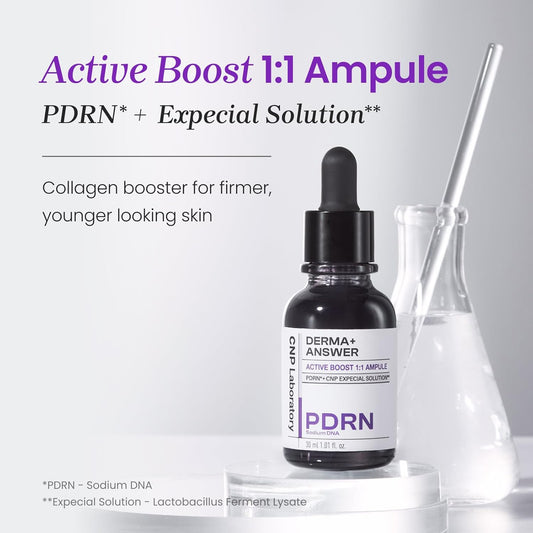 CNP PDRN Active Boost Face Serum - Smoothing Fine Lines & Wrinkle, Rejuvenating & Firming Skin, Anti-aging Booster with Collagen, Korean Skin Care, 1.01 fl. oz. (30ml)