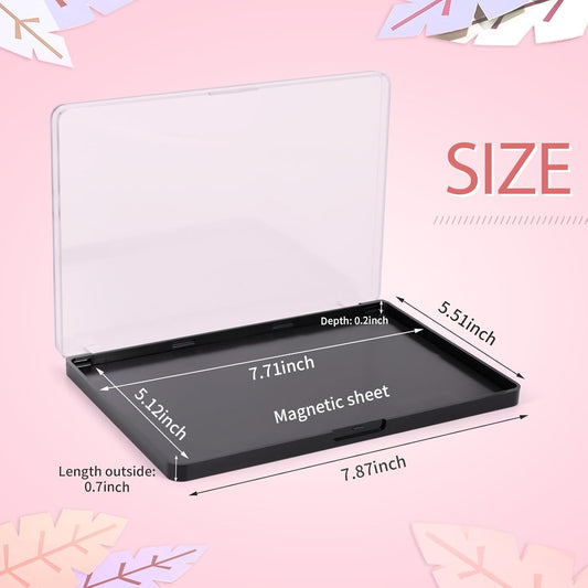 Large Empty Magnetic Eyeshadow Palette with Clear Top, Travel Makeup Organizer with 40Pcs Adhesive Metal Stickers For DIY Your Own Powder Palette (Large Palette - 7.87”x5.51”)
