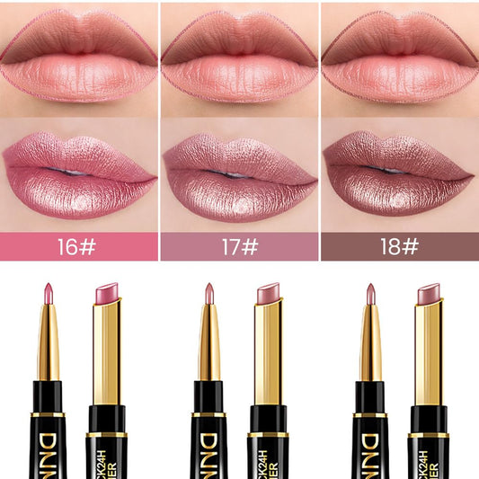 evpct 3Pcs Light Pink Nude Brown Metallic Shine Shimmer Lip Liner and Lipstick Combo Set Kit for Women, Lightweight Hydrating Formula High Impact Full Coverage Lipstick and Lip Liner Makeup Gloss