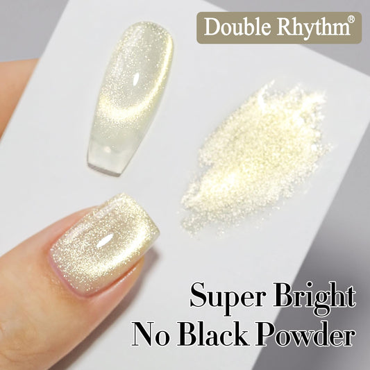 Double Rhythm Cat Eye Gel Polish with Magnet 15ML Ice Glass Holographic Glitter Shimmer Translucent Sheer Color Salon Soak Off Magnetic at Home (Gold-MC1140)