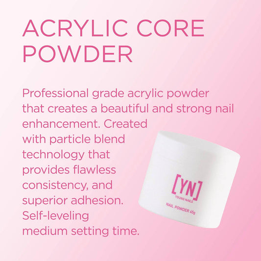 Young Nails Acrylic Core Powder - Self-Leveling Acrylic Nail Powder, Clear Nude Pink White Acrylic Powder for Nail Extenstion, Professional Grade, Superior Adhesion, Color - Pink, 45g