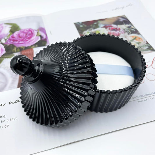 Ultra Soft Powder Puff and Container 3.3" High Density Velvet Dusting Washable Reusable Powder Puff,Body Powder Puff and Glass Jar Holder Loose Powder Box with Puff for Face Makeup(Black)