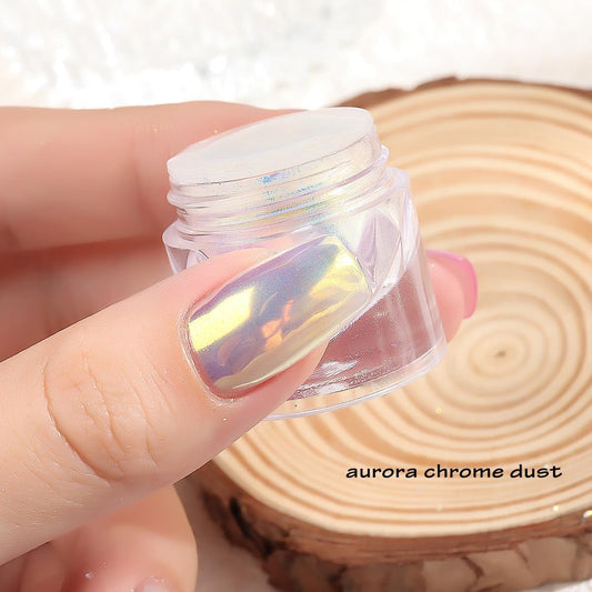 Unicorn Chrome Nail Powder, 1 Box Gold Aurora Powder, Iridescent Chrome Powder Metallic Mirror Effect Pigment, Fairy Powder Mermaid Glitter Dust Shell Pearl Nail Cromer Powder Manicure Dust