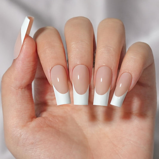 French Gel Nail Tips - Jofay Fashion French Tip Press on Nails 10-Piece Set 320Pcs, 3 in 1 Nude long Square Nail Tips, No Need to File Acrylic Fake Nails for Nail Art DIY & Nail Extension, 16 Sizes