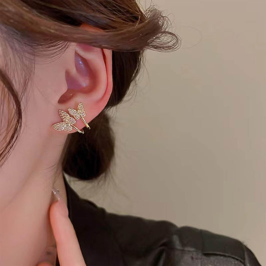 Vintage Crystal Butterfly Claw Earrings Rhinestone Claw Stud Earrings Sparkly Cz Butterfly Earrings Gold Butterfly Illusion Earrings Jewelry for Women